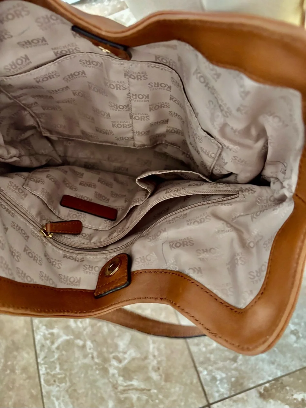 Michael Kors Brown Leather Hobo Bag with Gold Hardware